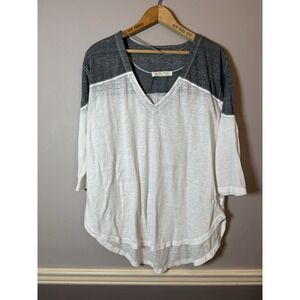 FREE PEOPLE WE THE FREE Womens 3/4 SLEEVE WHITE Navy top‎ Sz XS